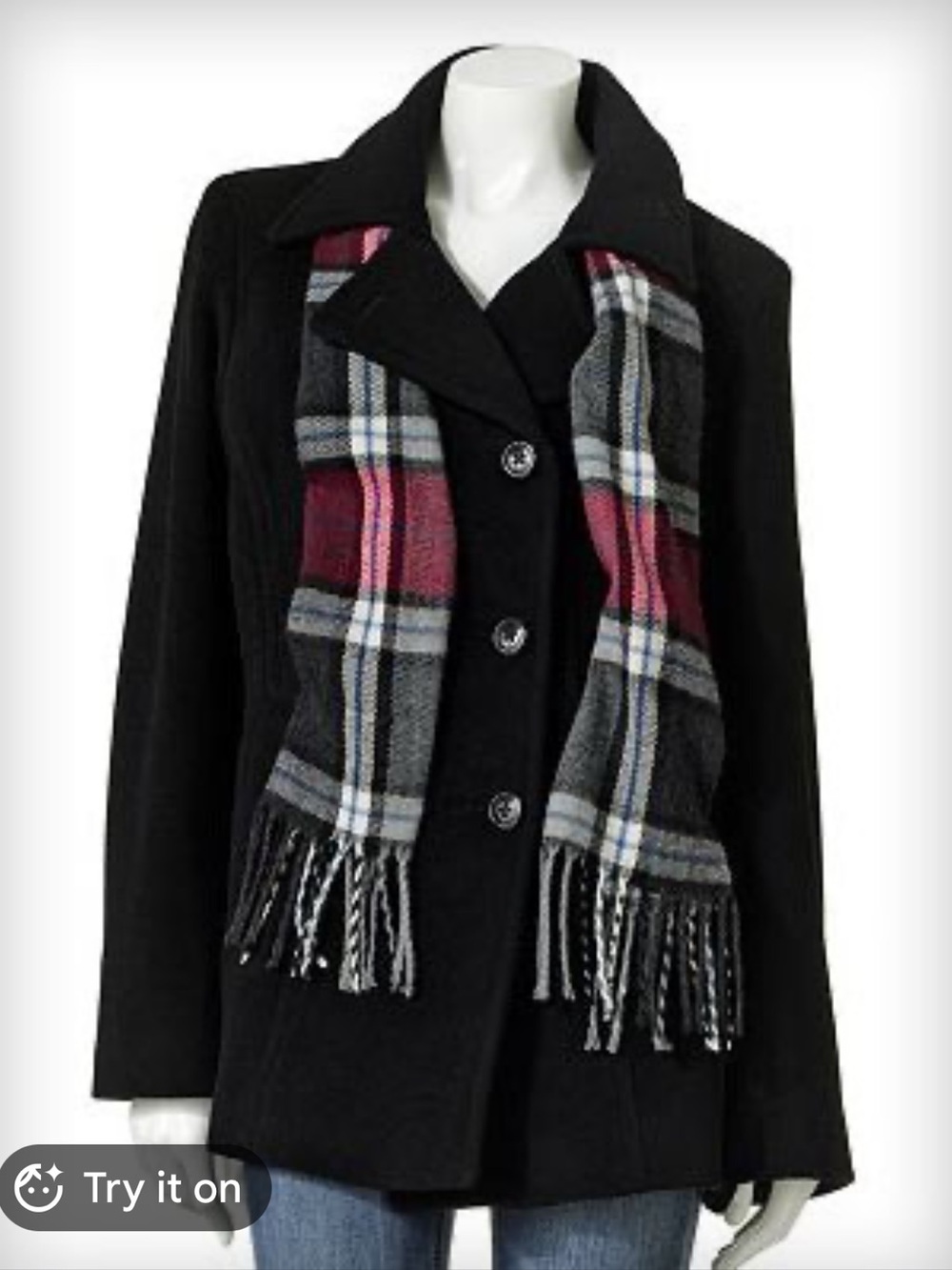 Croft and Barrow, Women’s Pea Coat with scarf, black, medium